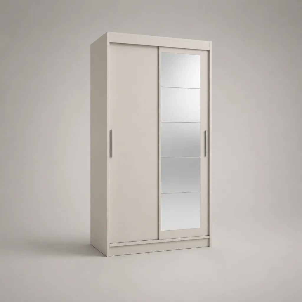 Armadio rettangolare con 2 porte scorrevoli con specchio, bianco rotto, 120 × 60 × 200 cm
