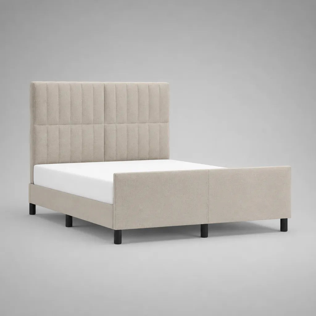 Letto matrimoniale imbottito in tessuto beige e nero 171 × 216 × 120 cm, letto 160 × 200 cm