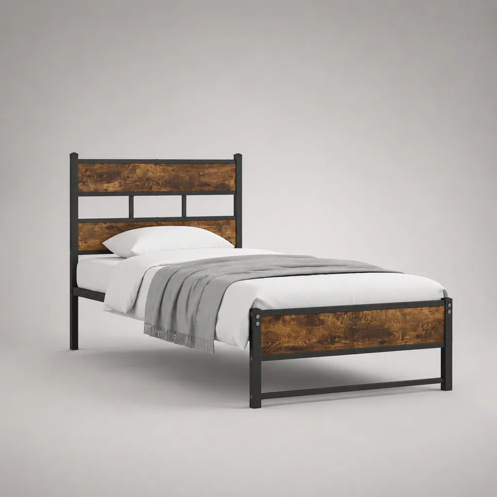 Telaio singolo 90 × 200 cm in acciaio e legno, marrone e nero, 208 × 96 × 100 cm