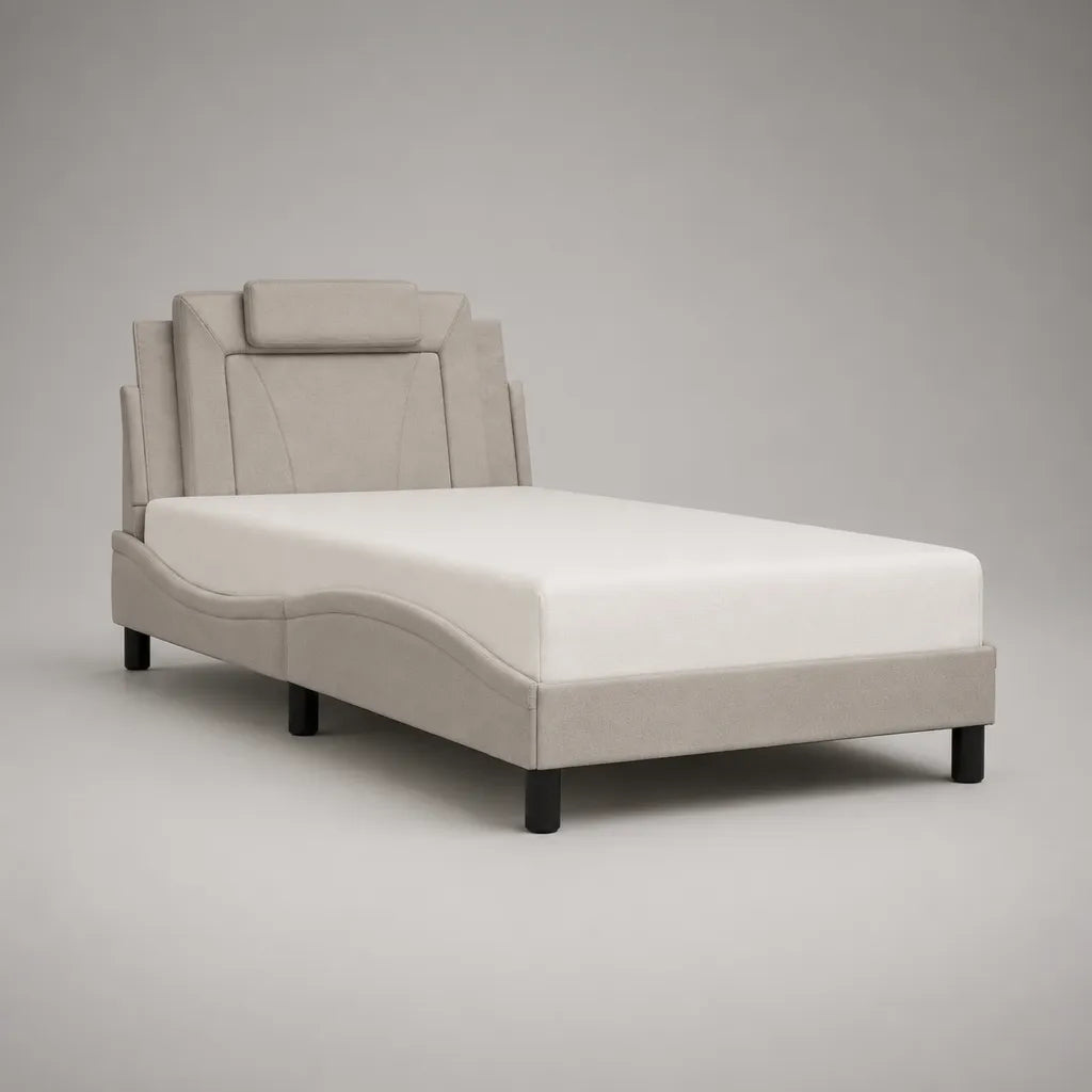 Letto matrimoniale imbottito beige e nero 175 × 220 × 120 cm, letto 160 × 200 cm, con testata, lettino con latte e materassi