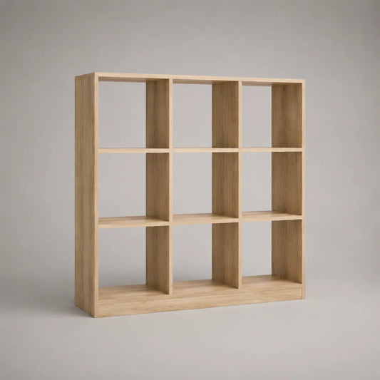 Libreria rettangolare di 9 scatole di pannello di particelle, rovere leggero, 120 × 30 × 120 cm