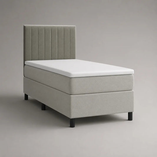 Letto imbottito 1 seduta in velluto poliestere grigio chiaro con materassi e materassi bianchi, 90 × 200 cm, dimensioni 96 × 210 × 120 cm