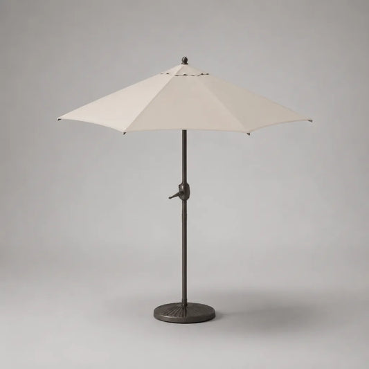 Ombrellone da giardino ottagonale in tela e metallo con base, beige e marrone scuro, Ø 270 × H 240 cm