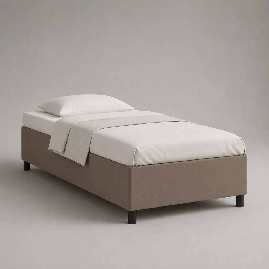 Cornice letto in tessuto taupe con letto con latte, 206 × 96 × 40 cm, letto 90 × 200 cm