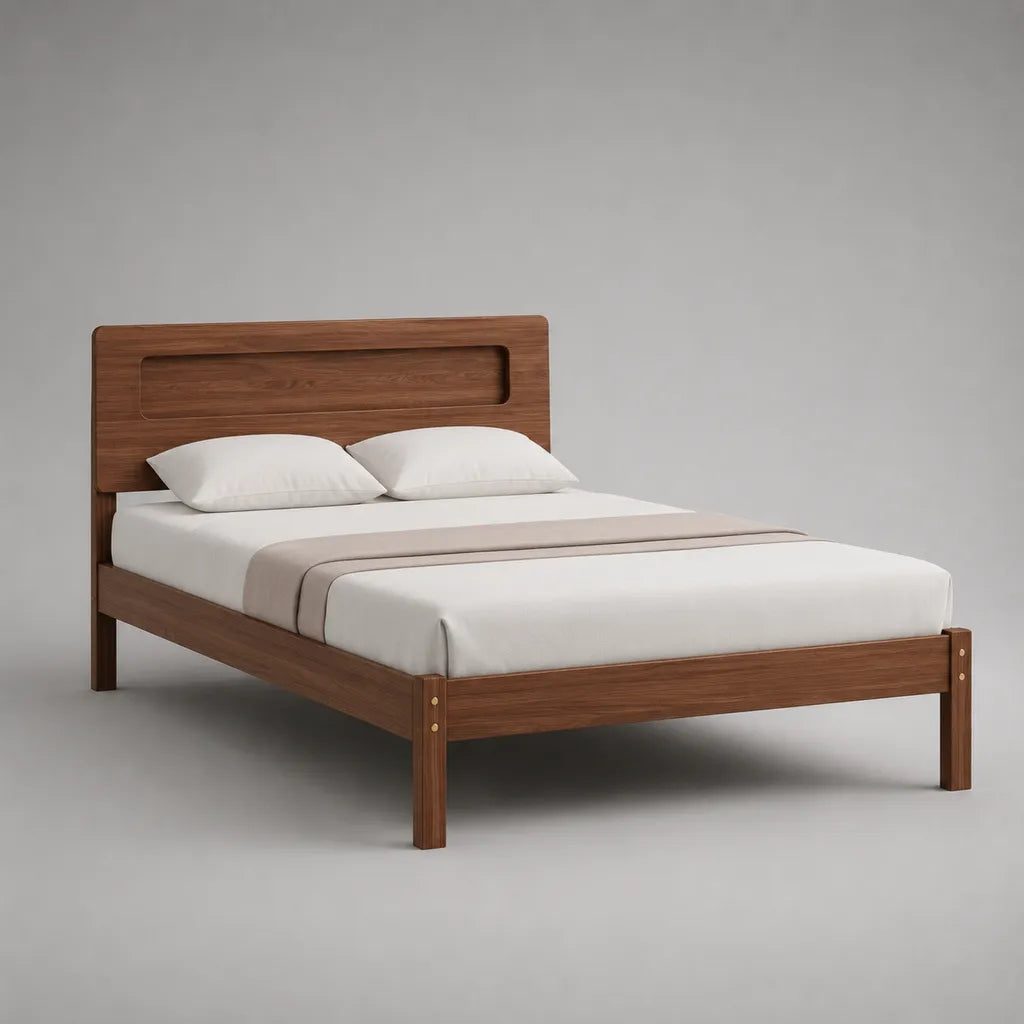 Telaio matrimoniale 160 × 200 cm in legno di noce marrone massiccio con letto con latte
