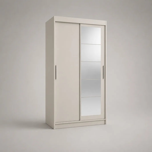 Armadio rettangolare con 2 porte scorrevoli con specchio, bianco rotto, 120 × 60 × 200 cm