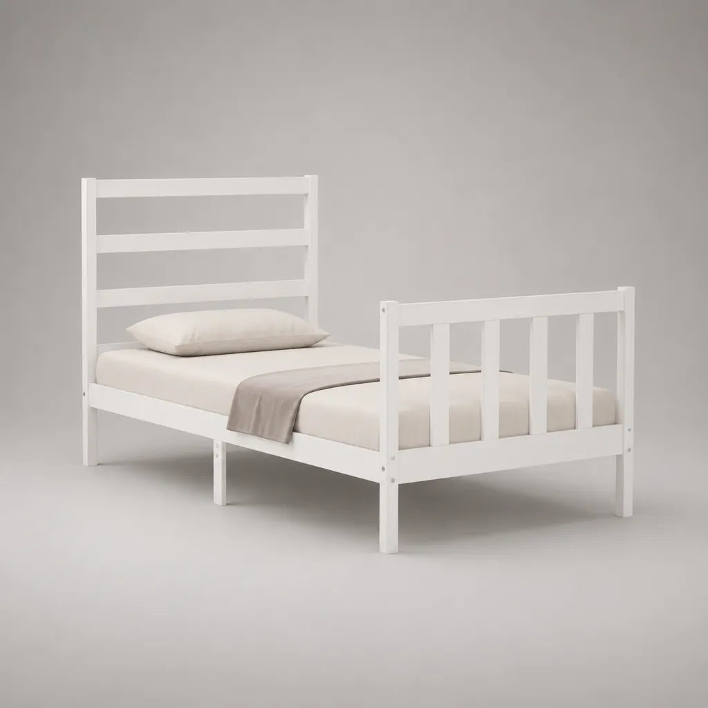 Letto singolo in legno bianco con letto con latte, letto 90 × 190 cm, dimensioni 196 × 98 × 100 cm