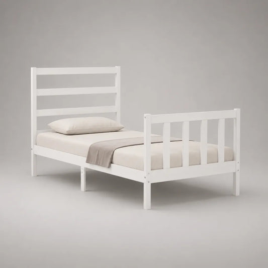 Letto singolo in legno bianco con letto con latte, letto 90 × 190 cm, dimensioni 196 × 98 × 100 cm