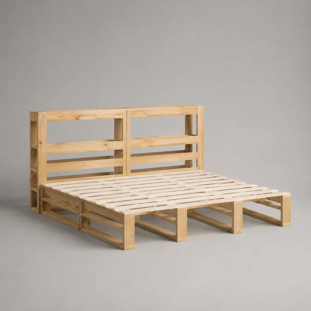 Letto matrimoniale in legno naturale 168 × 208 × 100 cm con testata e lettino con latte, letto 160 × 200 cm