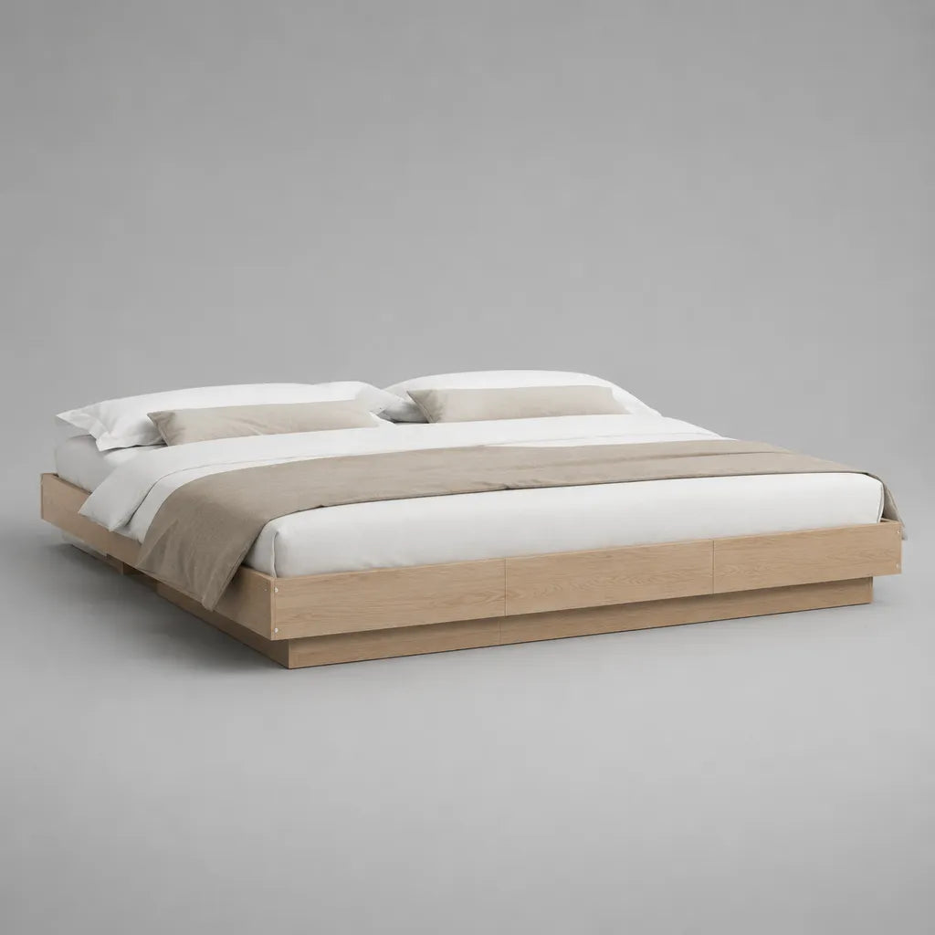 Letto matrimoniale 180 × 200 cm in legno, rovere naturale, senza testata, 206 × 186 × 30 cm