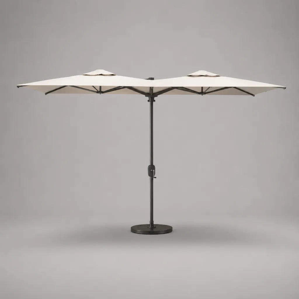 Ombrello doppio rettangolare esterno 460 × 270 × 245 cm in poliestere e acciaio, ecru e grigio antracite