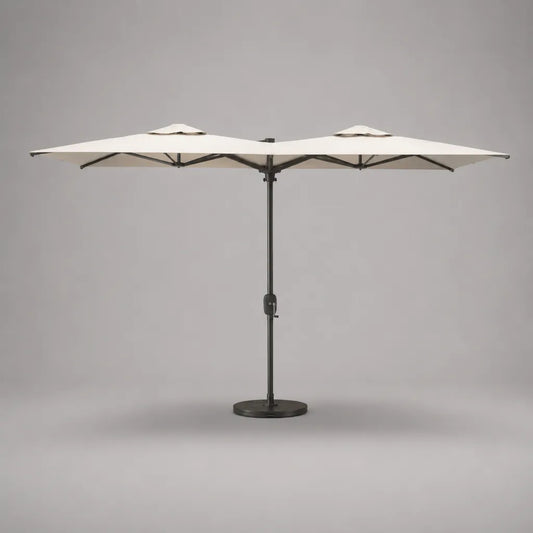 Ombrello doppio rettangolare esterno 460 × 270 × 245 cm in poliestere e acciaio, ecru e grigio antracite