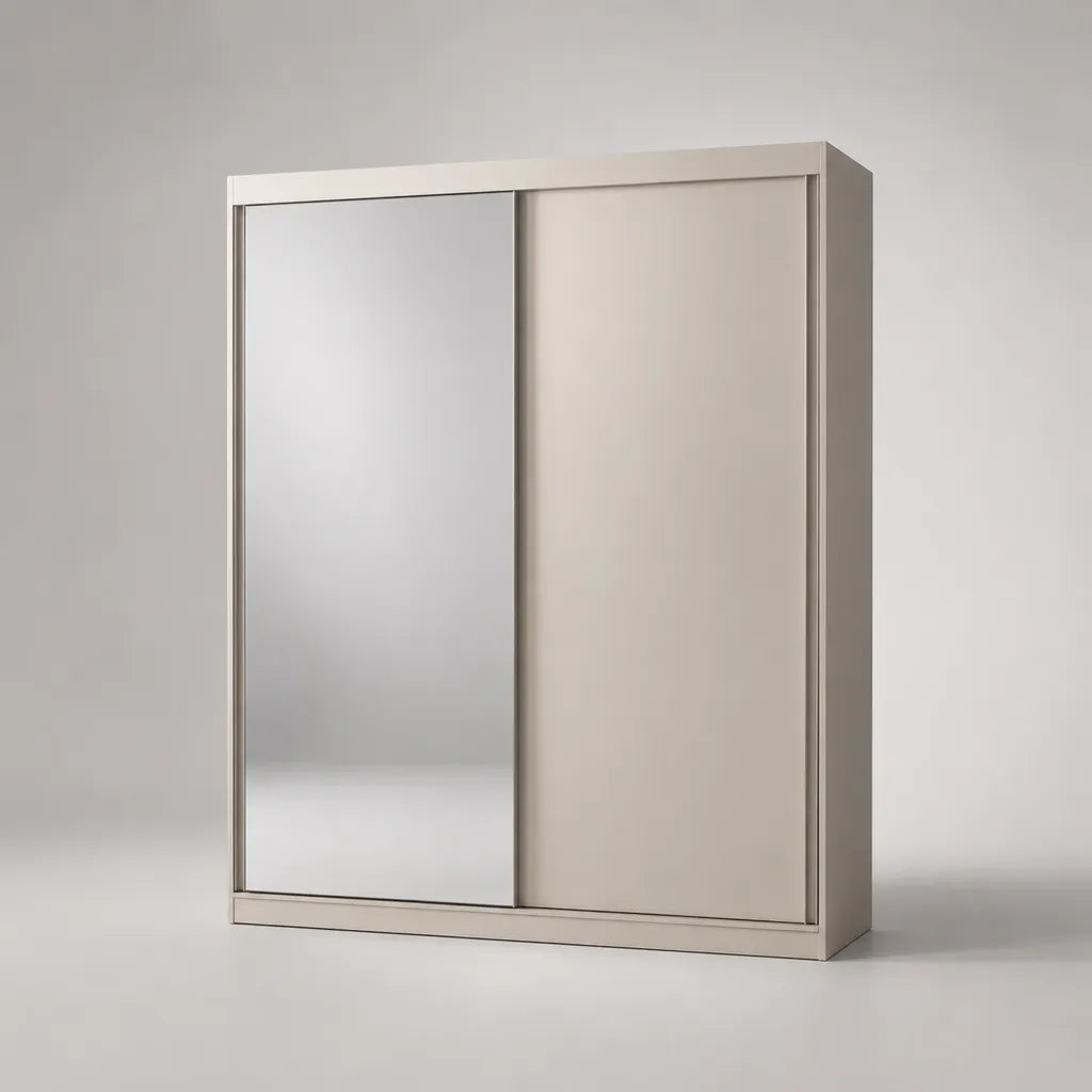 Armadio scorrevole a 2 porte con specchio, legno, metallo e vetro, griglia e argento, 120 × 60 × 200 cm