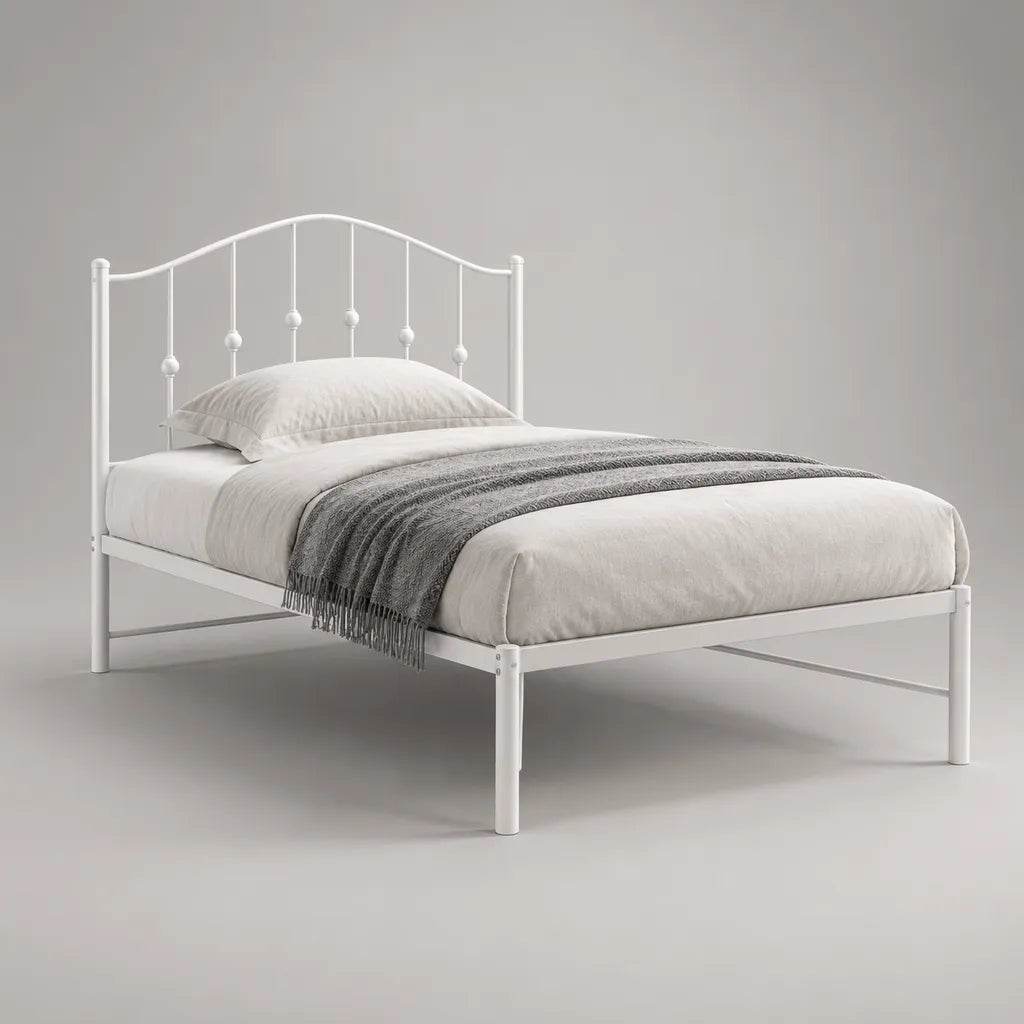 Letto singolo in acciaio bianco con letto incorporato, letto 90 × 200 cm, dimensioni 208 × 96 × 110 cm