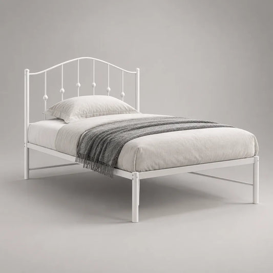 Letto singolo in acciaio bianco con letto incorporato, letto 90 × 200 cm, dimensioni 208 × 96 × 110 cm