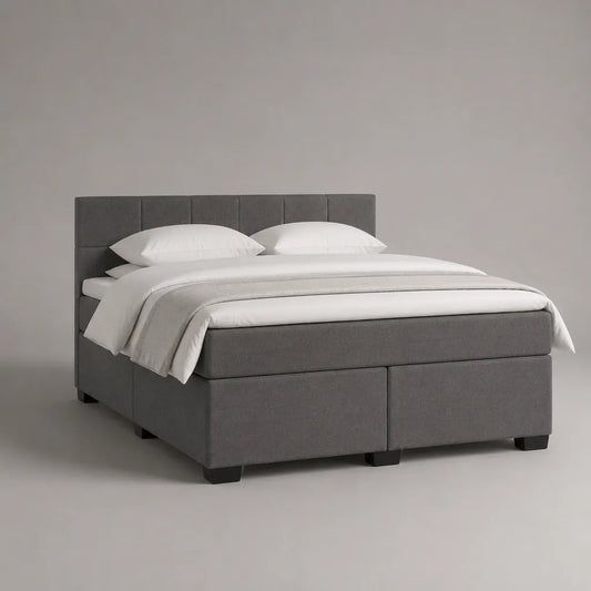 Letto matrimoniale con imbottitura in tessuto antracite e grigio nero con testata, materassi e materassi, letto 160 × 200 cm, dimensioni 168 × 210 × 120 cm
